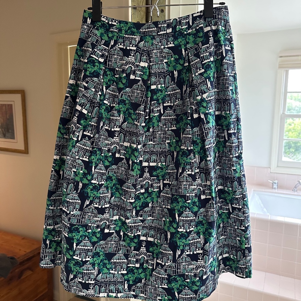 Boden Blue Green Patterned Midi Skirt sz 6